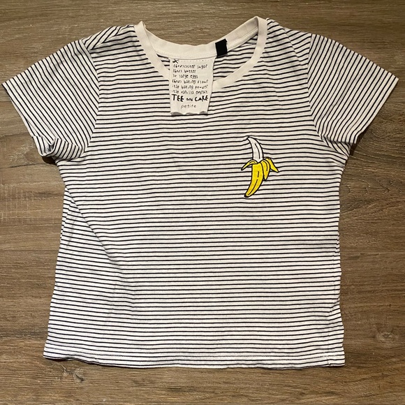 Topshop Tops - 🍌 TOPSHOP Stripe Embroidered Banana Tee
